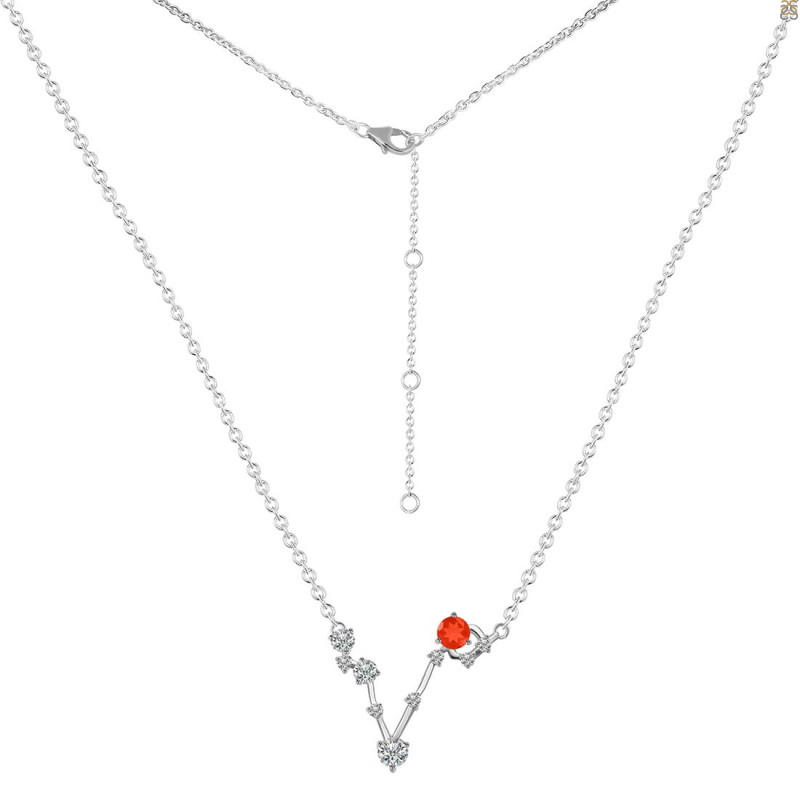 Pisces Zodiac Star Constellation Red Onyx & White Topaz Necklace