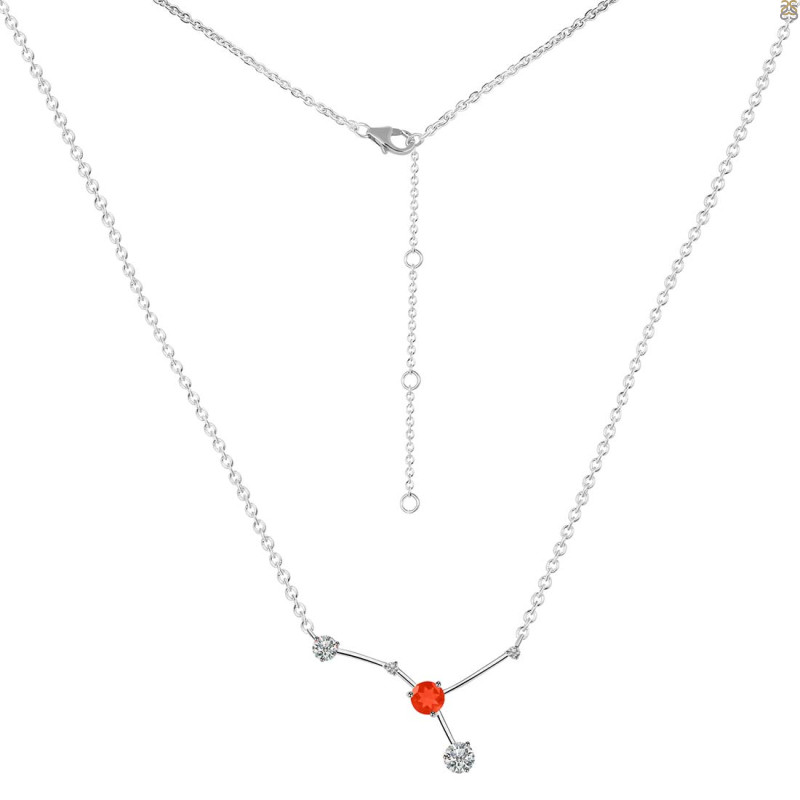 cancer Zodiac Star Constellation Red Onyx & White Topaz Necklace