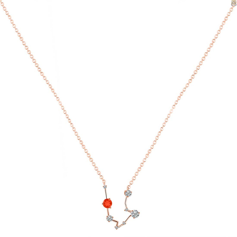 Aquarius Zodiac Star Constellation Red Onyx & White Topaz Necklace ROX-RDN-487.