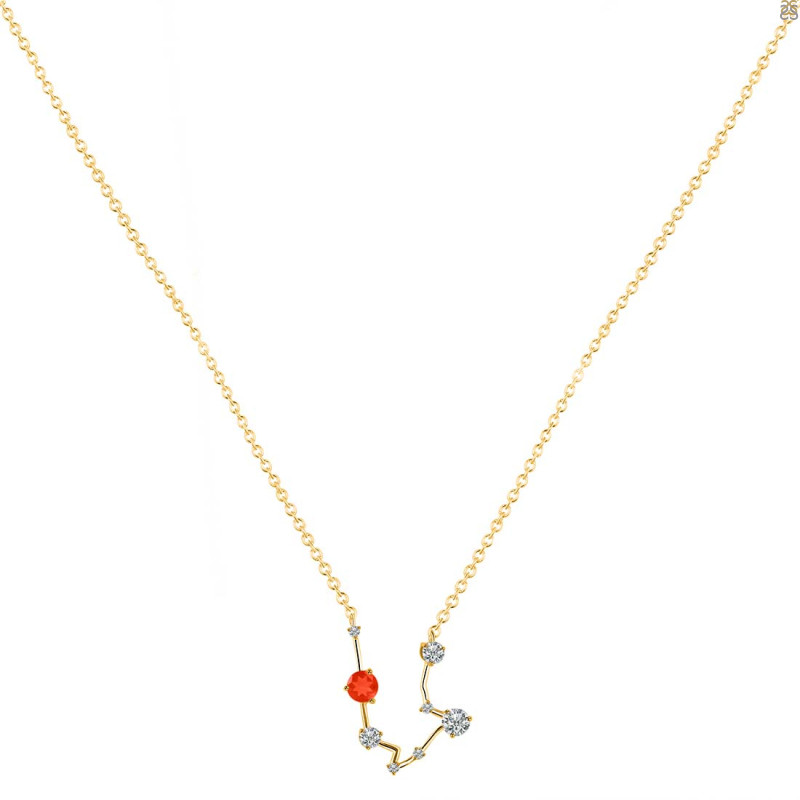 Aquarius Zodiac Star Constellation Red Onyx & White Topaz Necklace ROX-RDN-487.