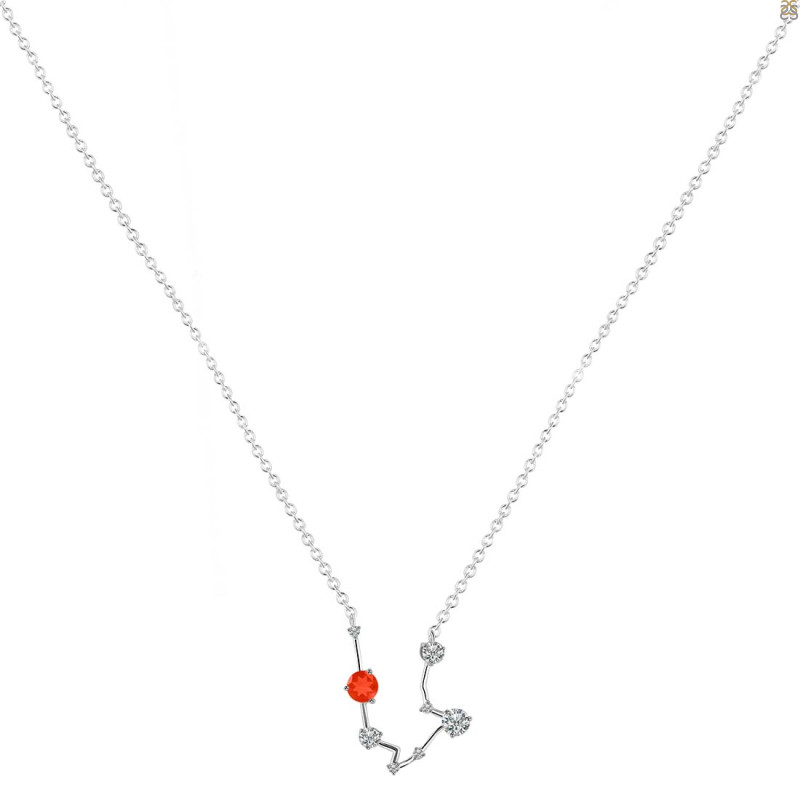 Aquarius Zodiac Star Constellation Red Onyx & White Topaz Necklace ROX-RDN-487.