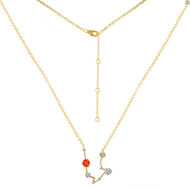 Aquarius Zodiac Star Constellation Red Onyx & White Topaz Necklace ROX-RDN-487.