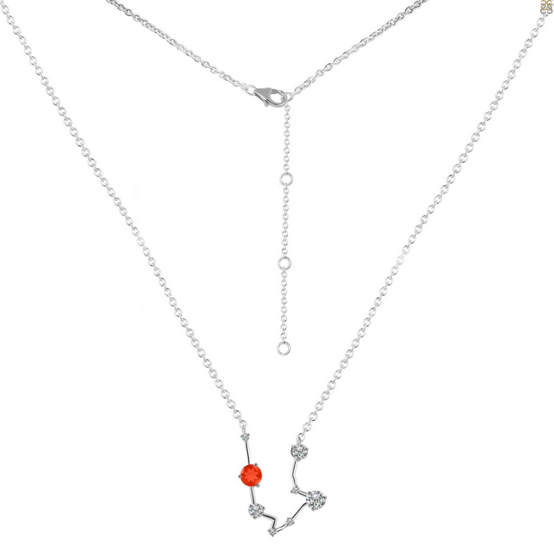 Aquarius Zodiac Star Constellation Red Onyx & White Topaz Necklace