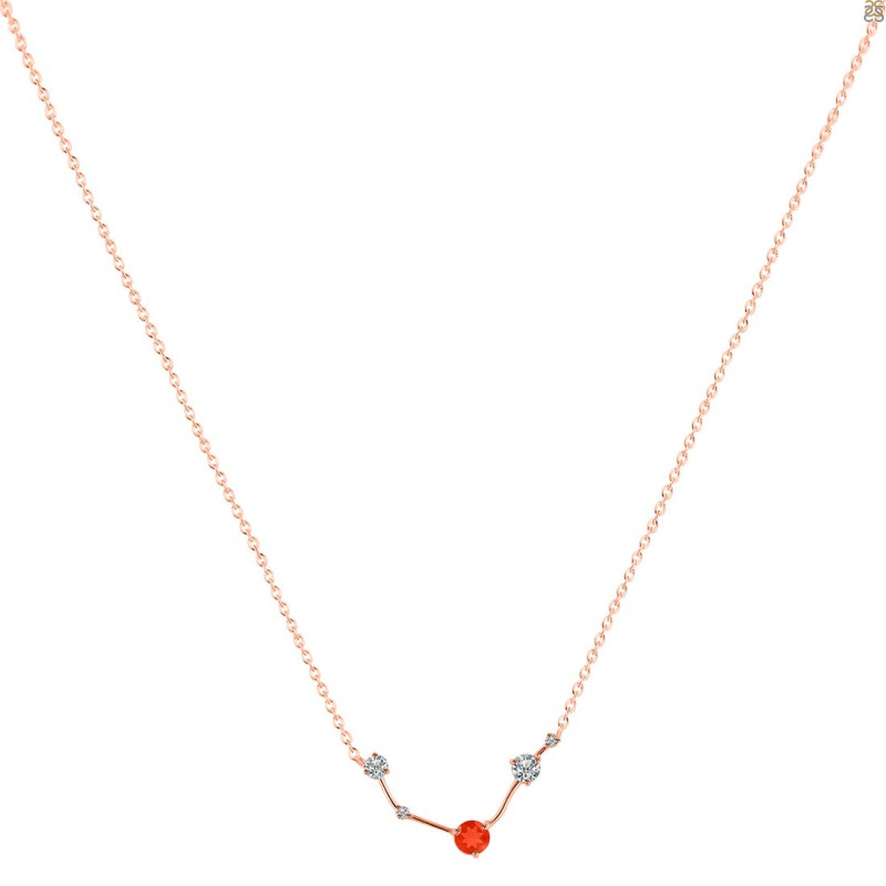 Aries Zodiac Star Constellation Red Onyx & White Topaz Necklace ROX-RDN-488.