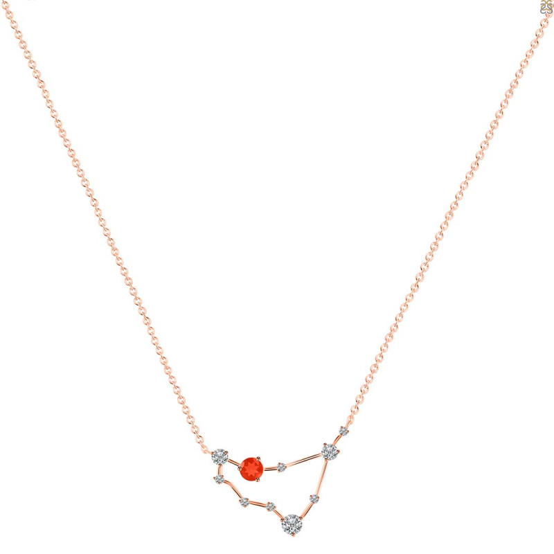 Capricorn Zodiac Star Constellation Red Onyx & White Topaz Necklace ROX-RDN-489.