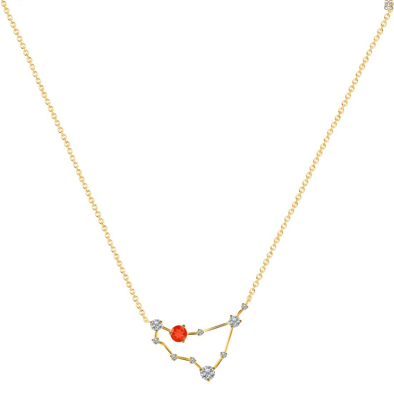 Capricorn Zodiac Star Constellation Red Onyx & White Topaz Necklace ROX-RDN-489.