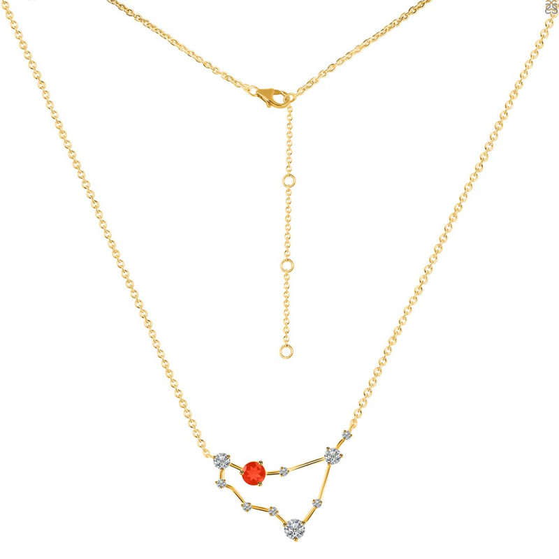 Capricorn Zodiac Star Constellation Red Onyx & White Topaz Necklace ROX-RDN-489.