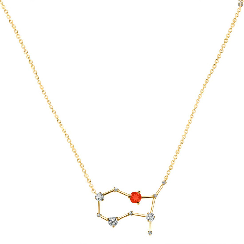 Gemini Zodiac Star Constellation Red Onyx & White Topaz Necklace ROX-RDN-490.