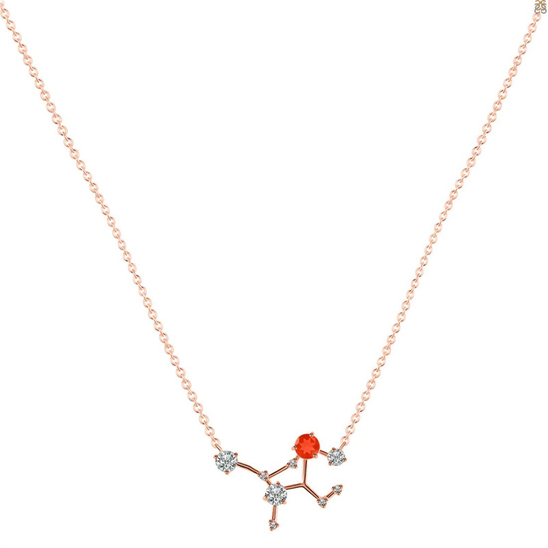 Virgo Zodiac Star Constellation Red Onyx & White Topaz Necklace ROX-RDN-491.
