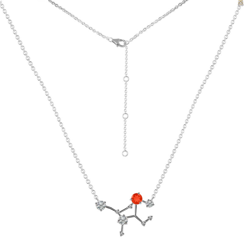 Virgo Zodiac Star Constellation Red Onyx & White Topaz Necklace