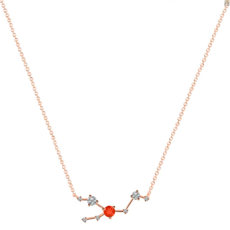 Taurus Zodiac Star Constellation Red Onyx & White Topaz Necklace ROX-RDN-492.