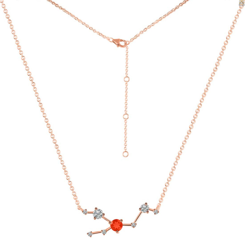 Taurus Zodiac Star Constellation Red Onyx & White Topaz Necklace ROX-RDN-492.