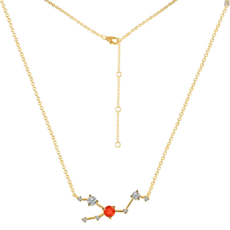Taurus Zodiac Star Constellation Red Onyx & White Topaz Necklace ROX-RDN-492.