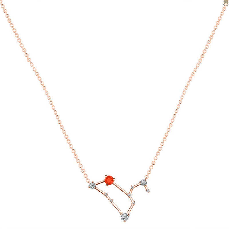 Leo Zodiac Star Constellation Red Onyx & White Topaz Necklace ROX-RDN-493.