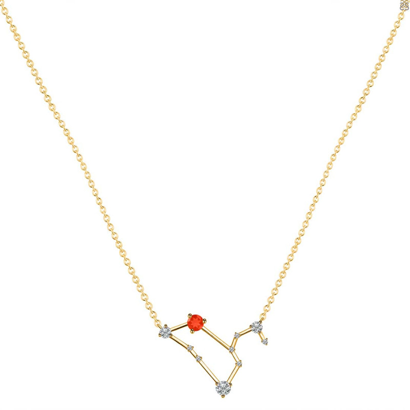 Leo Zodiac Star Constellation Red Onyx & White Topaz Necklace ROX-RDN-493.