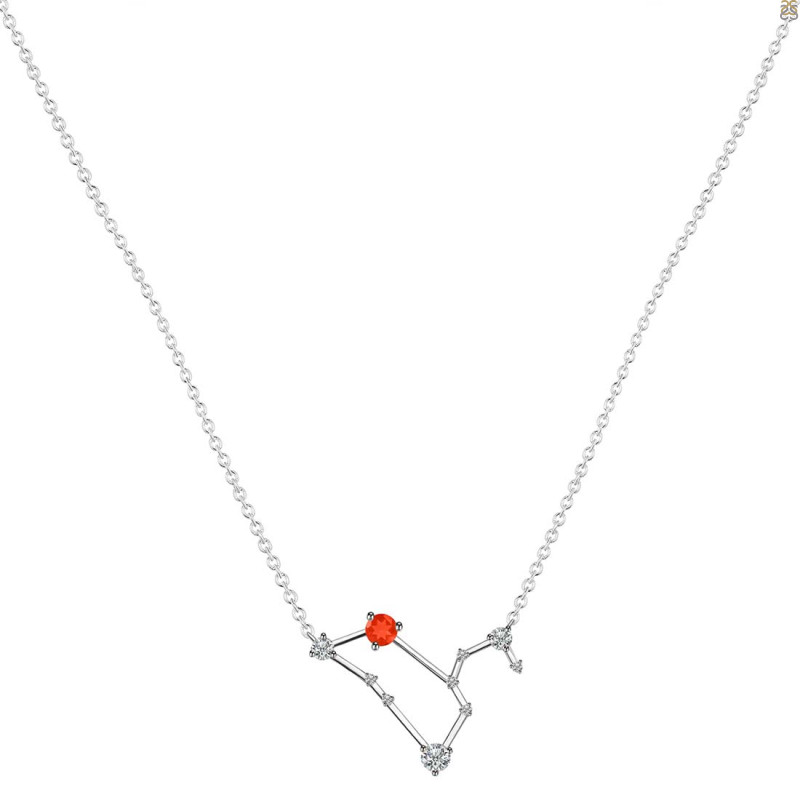 Leo Zodiac Star Constellation Red Onyx & White Topaz Necklace ROX-RDN-493.