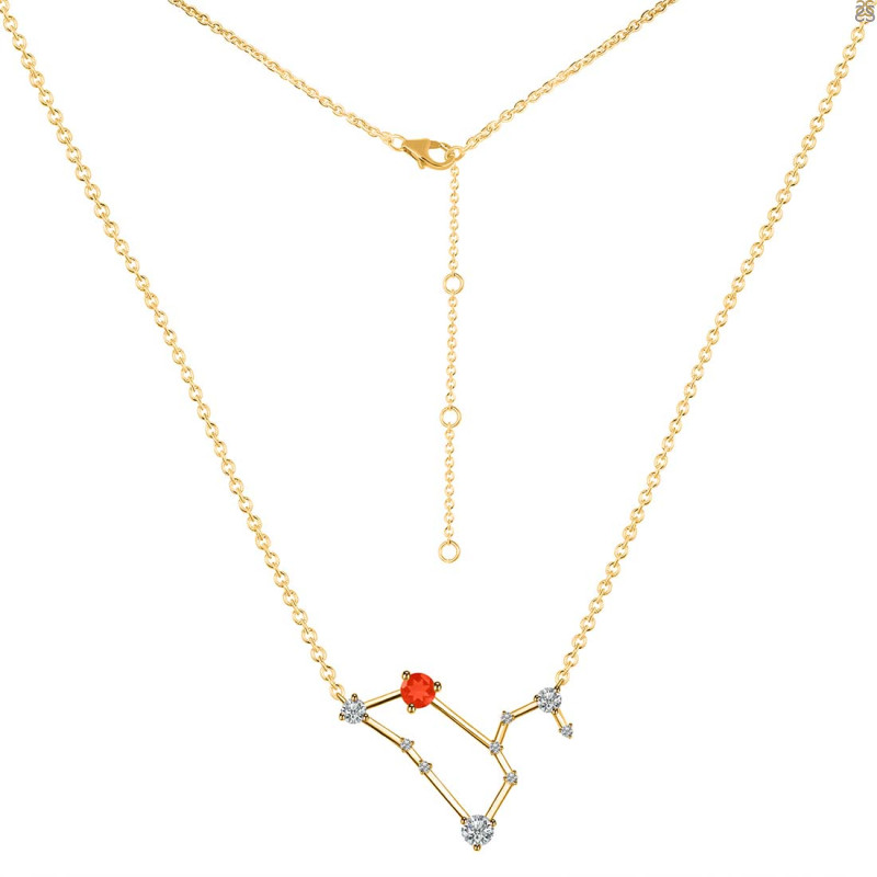 Leo Zodiac Star Constellation Red Onyx & White Topaz Necklace ROX-RDN-493.