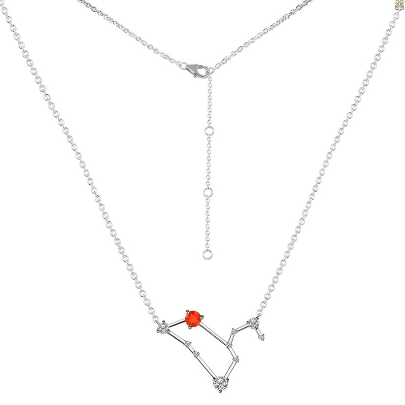 Leo Zodiac Star Constellation Red Onyx & White Topaz Necklace