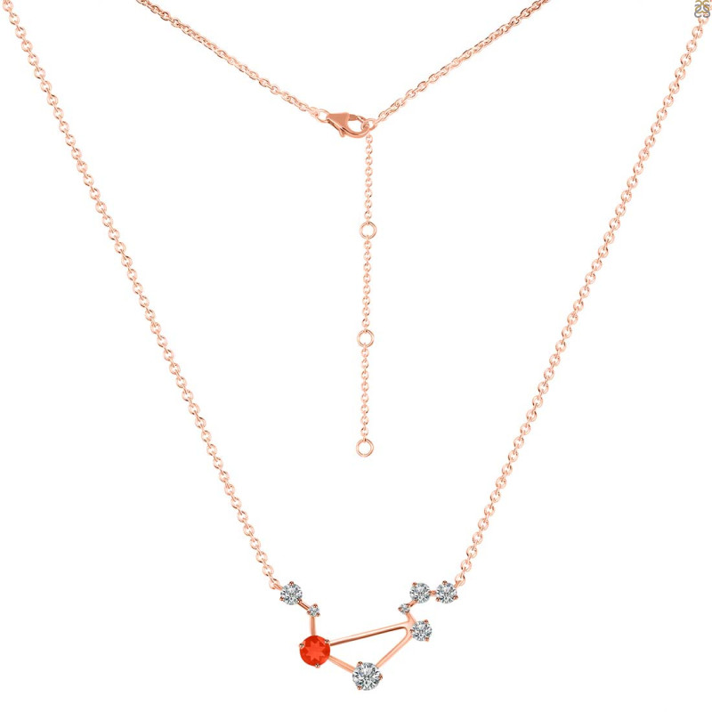 Libra Zodiac Star Constellation Red Onyx & White Topaz Necklace ROX-RDN-494.