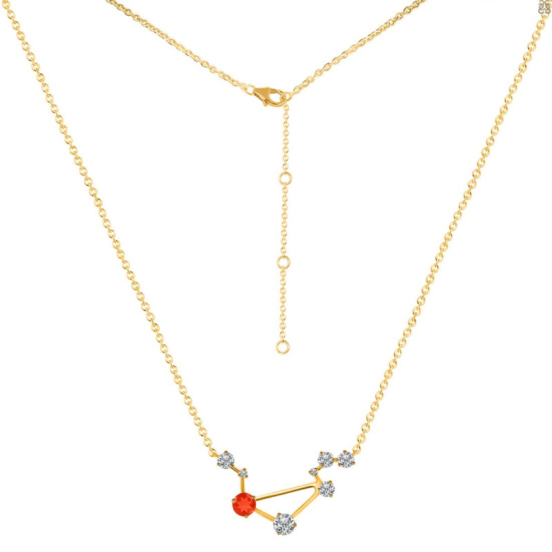 Libra Zodiac Star Constellation Red Onyx & White Topaz Necklace ROX-RDN-494.