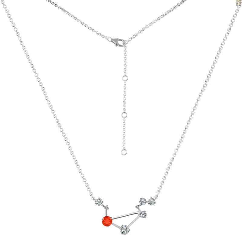 Libra Zodiac Star Constellation Red Onyx & White Topaz Necklace