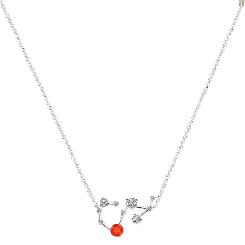 Scorpio Zodiac Star Constellation Red Onyx & White Topaz Necklace ROX-RDN-495.