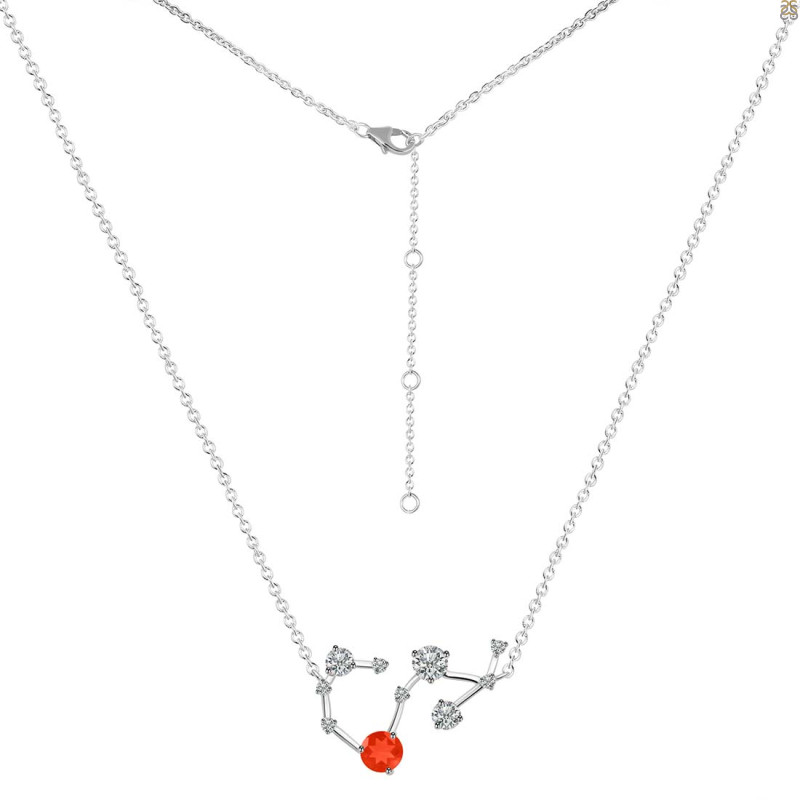 Scorpio Zodiac Star Constellation Red Onyx & White Topaz Necklace