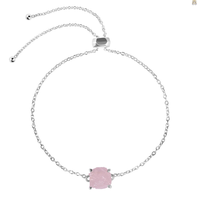 Rose Quartz Raw Crystal Bracelet With Adjustable Camera Lock RSQ-RB-200-CAMERA-LOCK.