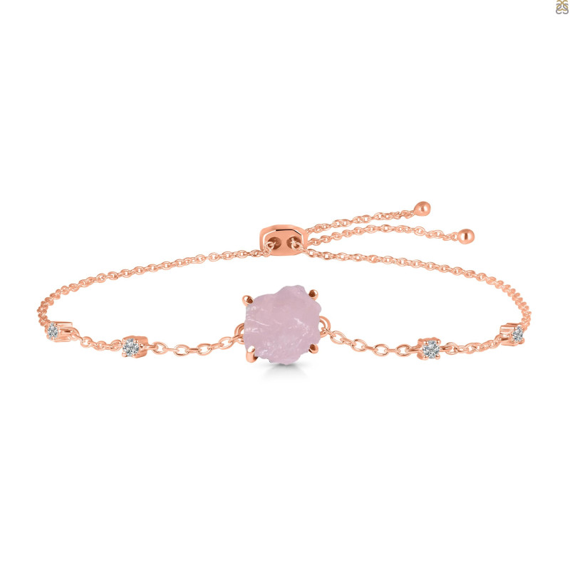Rose Quartz Raw Crystal & White Topaz Bracelet With Adjustable Camera Lock RSQ-RCYB-2-CAMERA-LOCK