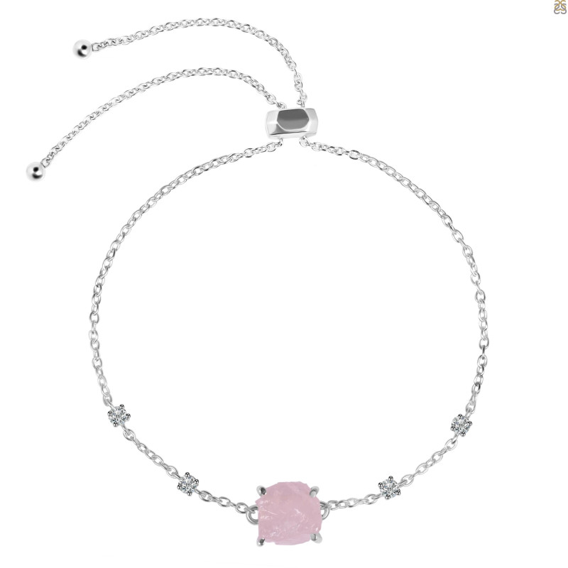 Rose Quartz Raw Crystal & White Topaz Bracelet With Adjustable Camera Lock RSQ-RCYB-2-CAMERA-LOCK