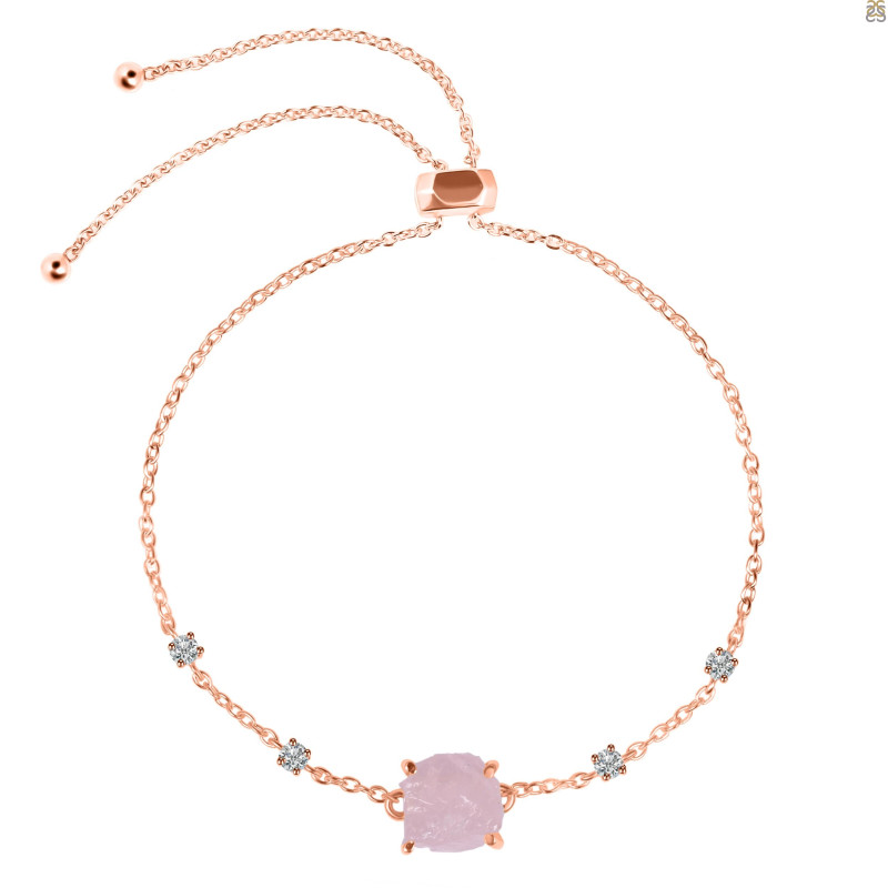 Rose Quartz Raw Crystal & White Topaz Bracelet With Adjustable Camera Lock RSQ-RCYB-2-CAMERA-LOCK