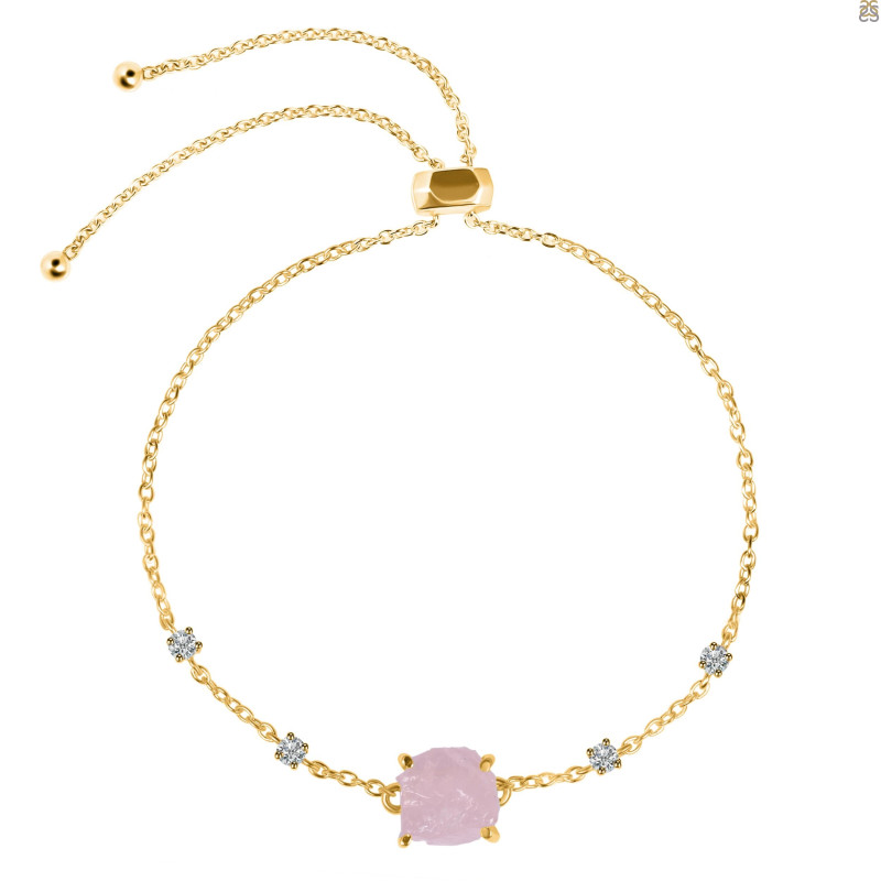 Rose Quartz Raw Crystal & White Topaz Bracelet With Adjustable Camera Lock RSQ-RCYB-2-CAMERA-LOCK