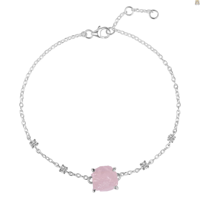 Rose Quartz Raw Crystal & White Topaz Bracelet RSQ-RCYB-2