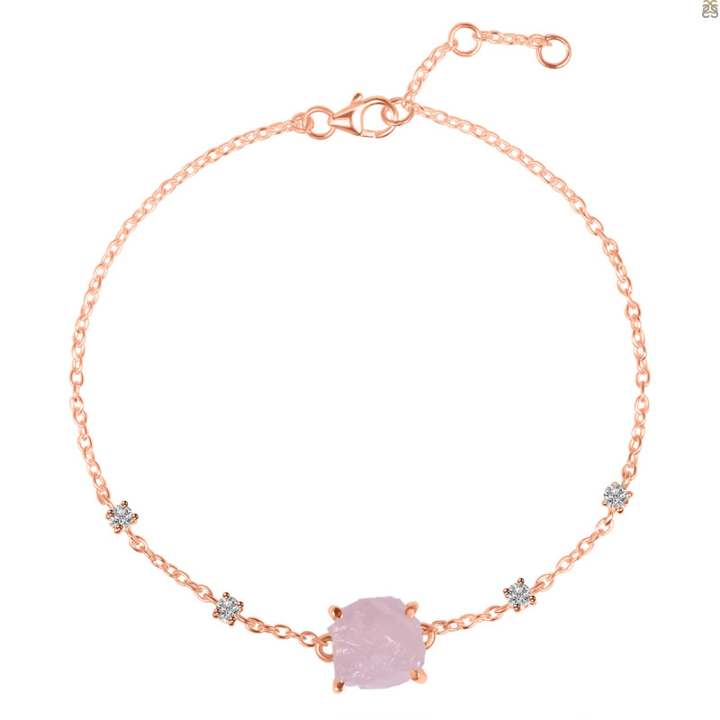 Rose Quartz Raw Crystal & White Topaz Bracelet RSQ-RCYB-2