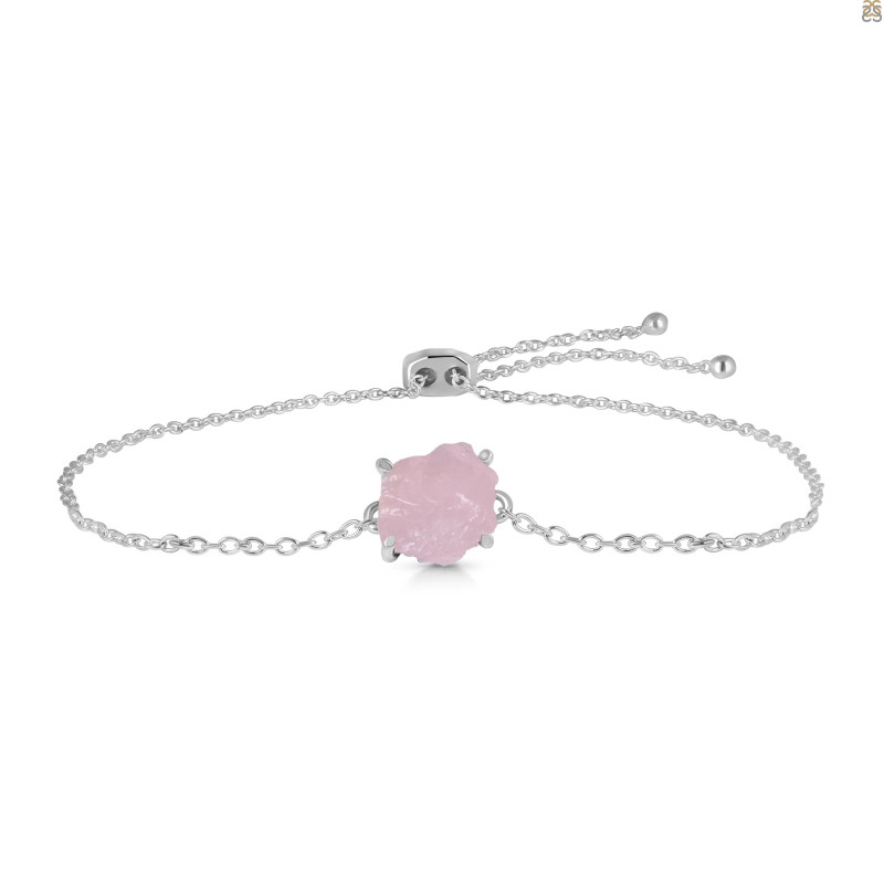 Rose Quartz Raw Crystal Bracelet With Adjustable Camera Lock