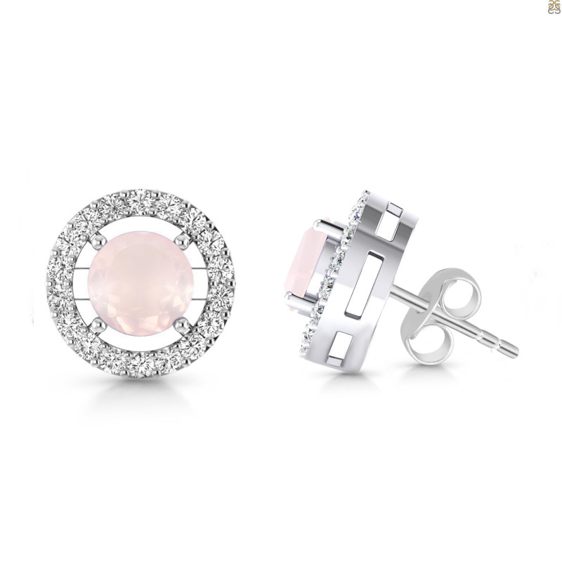 Rose Quartz & White Topaz Stud Earring