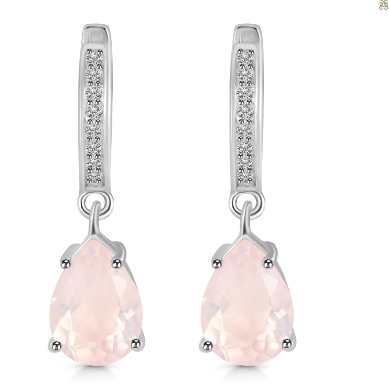 Rose Quartz & White Topaz Hoop Earring RSQ-RDE-1223.