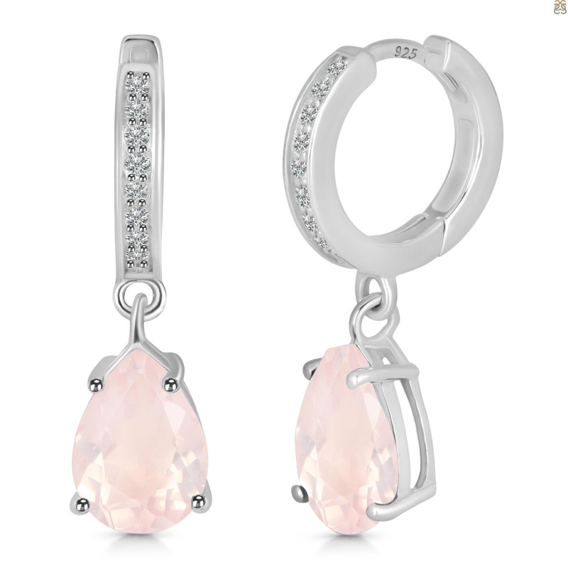 Rose Quartz & White Topaz Hoop Earring