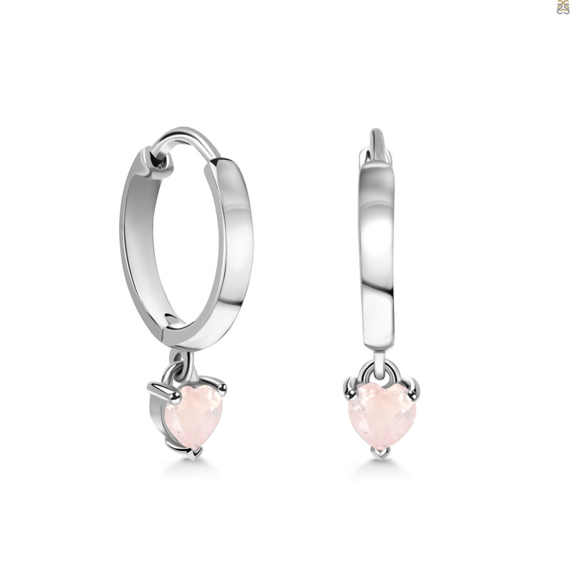 Rose Quartz Heart Hoop Earring
