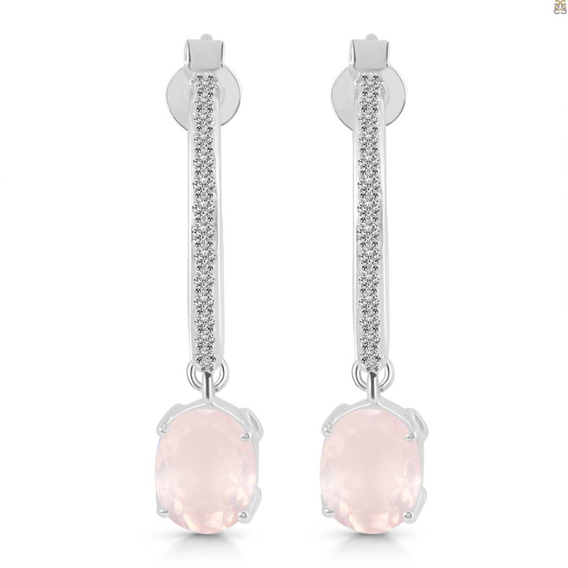 Rose Quartz & White Topaz Hoop Earring