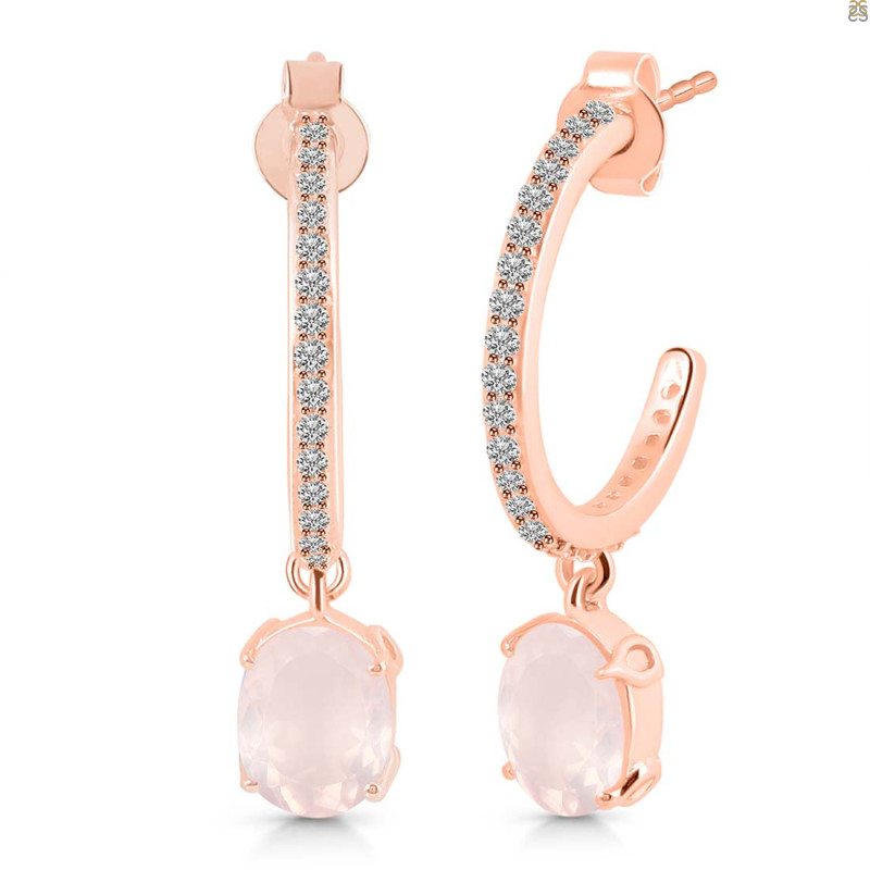 Rose Quartz & White Topaz Hoop Earring RSQ-RDE-1469.