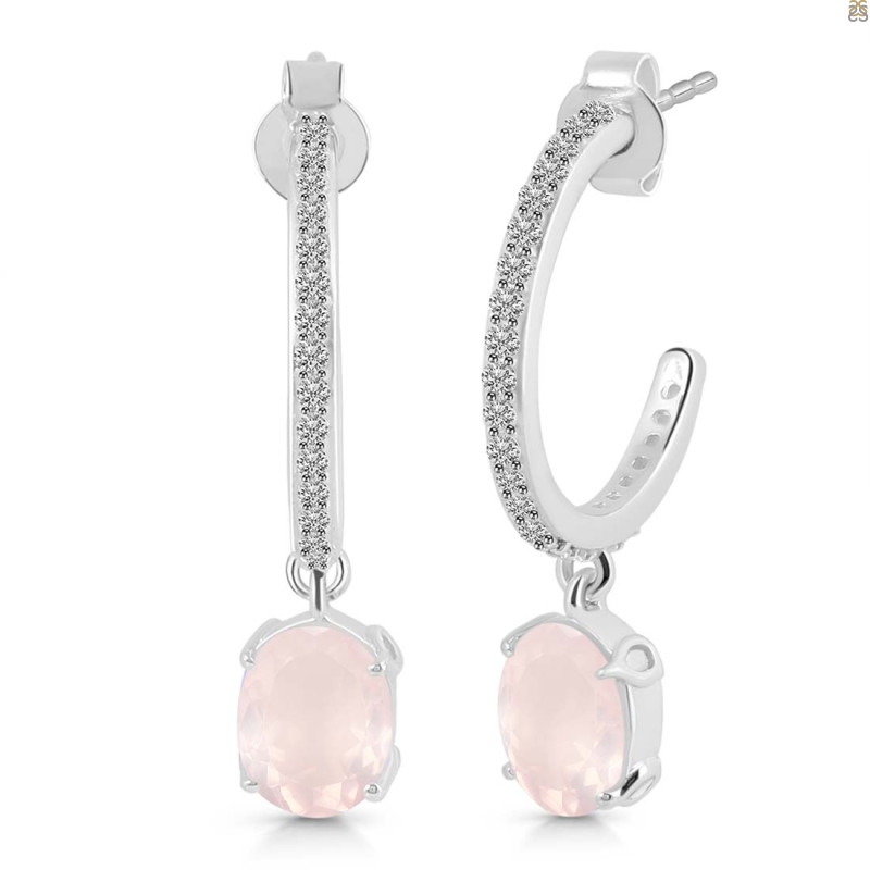 Rose Quartz & White Topaz Hoop Earring RSQ-RDE-1469.