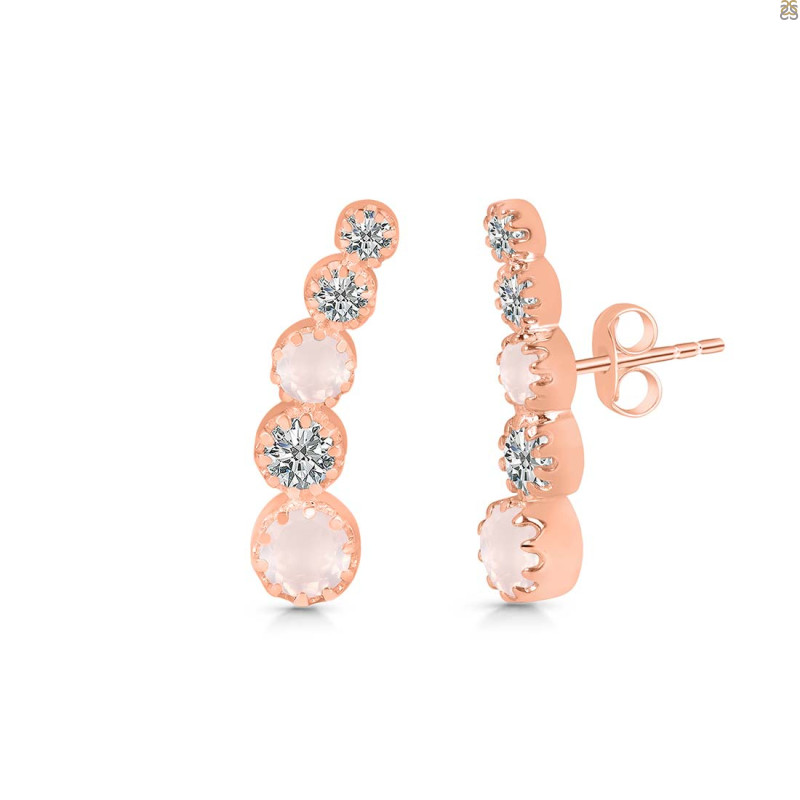 Rose Quartz & White Topaz Stud Earring RSQ-RDE-1472.