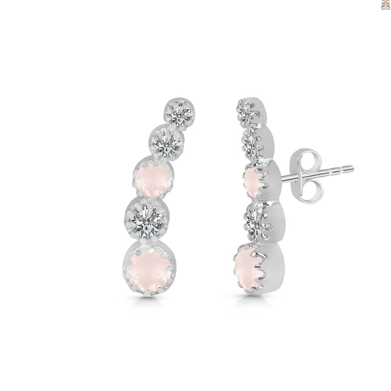 Rose Quartz & White Topaz Stud Earring