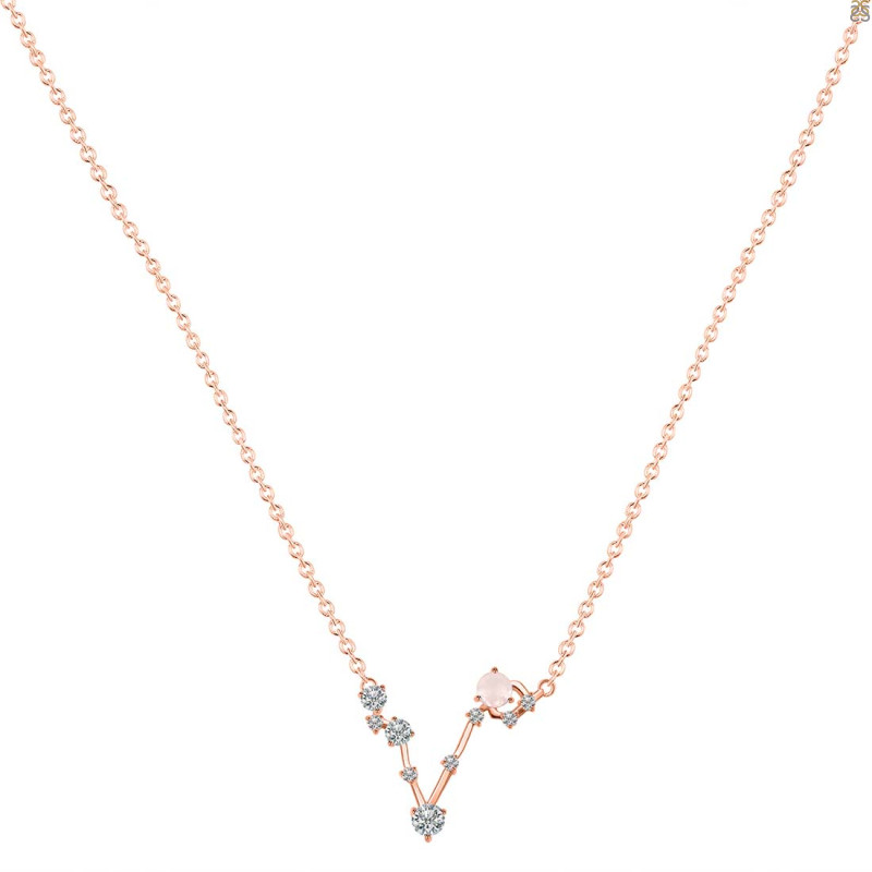 Pisces Zodiac Star Constellation Rose Quartz & White Topaz Necklace RSQ-RDN-387.