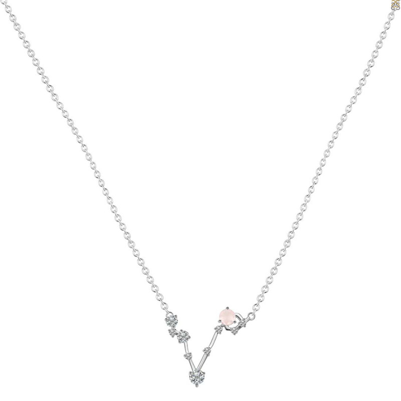 Pisces Zodiac Star Constellation Rose Quartz & White Topaz Necklace RSQ-RDN-387.
