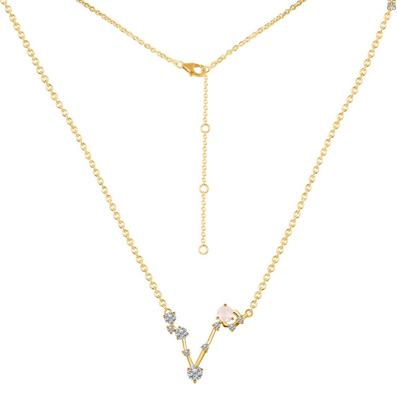 Pisces Zodiac Star Constellation Rose Quartz & White Topaz Necklace RSQ-RDN-387.