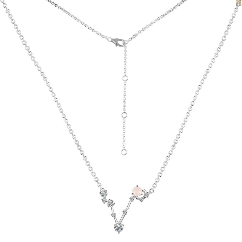 Pisces Zodiac Star Constellation Rose Quartz & White Topaz Necklace