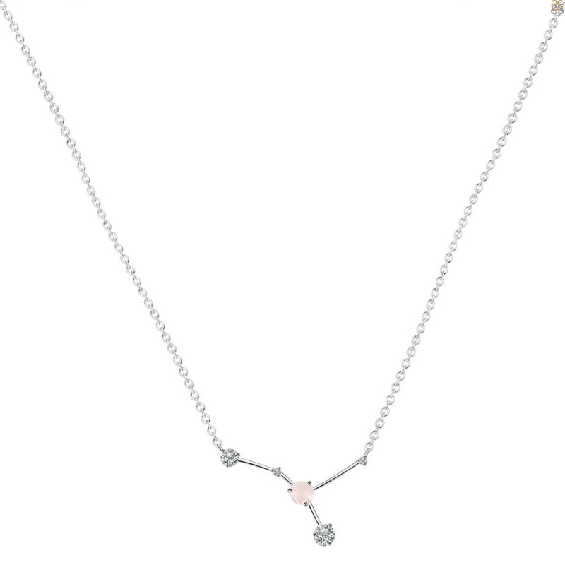 cancer Zodiac Star Constellation Rose Quartz & White Topaz Necklace RSQ-RDN-486.
