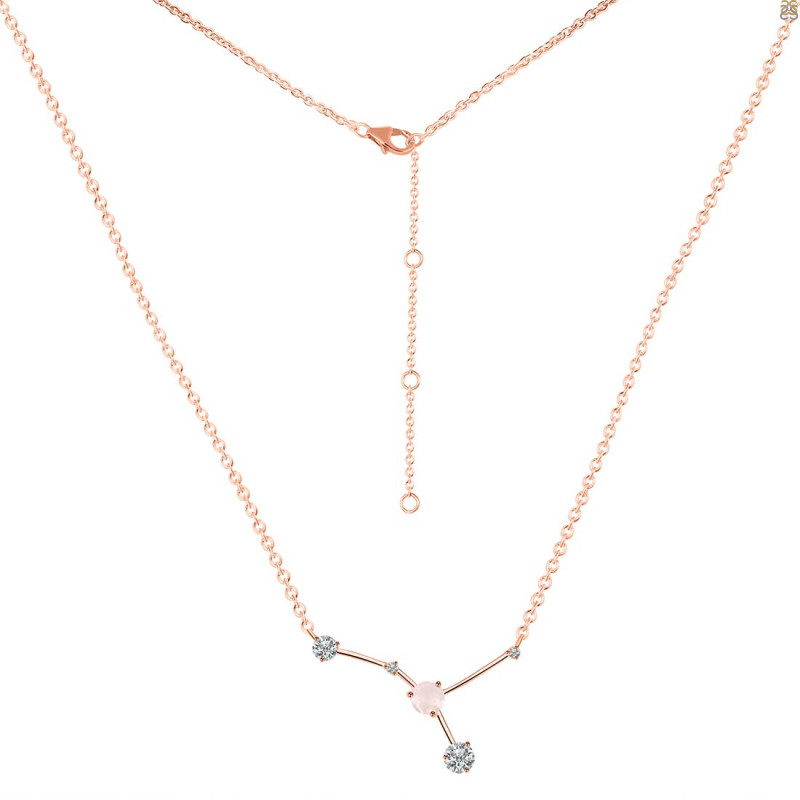 cancer Zodiac Star Constellation Rose Quartz & White Topaz Necklace RSQ-RDN-486.